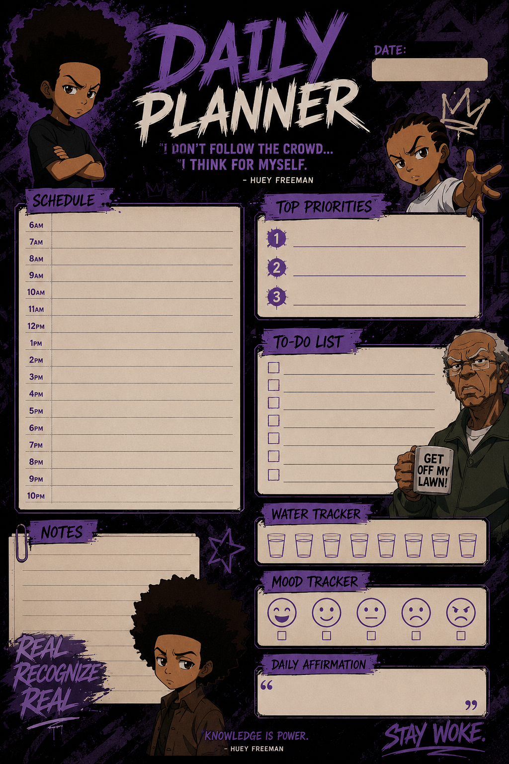 Urban Street Art Daily Digital Planner Color Purple | Undated PDF Planner | Daily Productivity Journal | Printable Planner | Instant Download