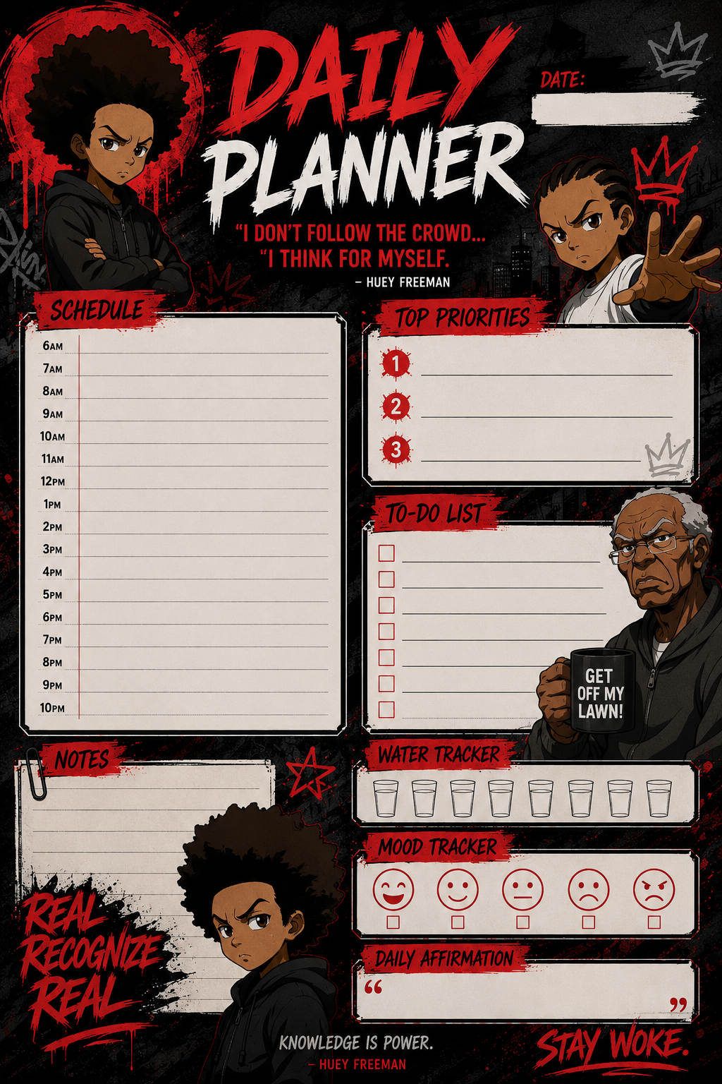 Urban Street Art Daily Digital Planner Color Red | Undated PDF Planner | Daily Productivity Journal | Printable Planner | Instant Download